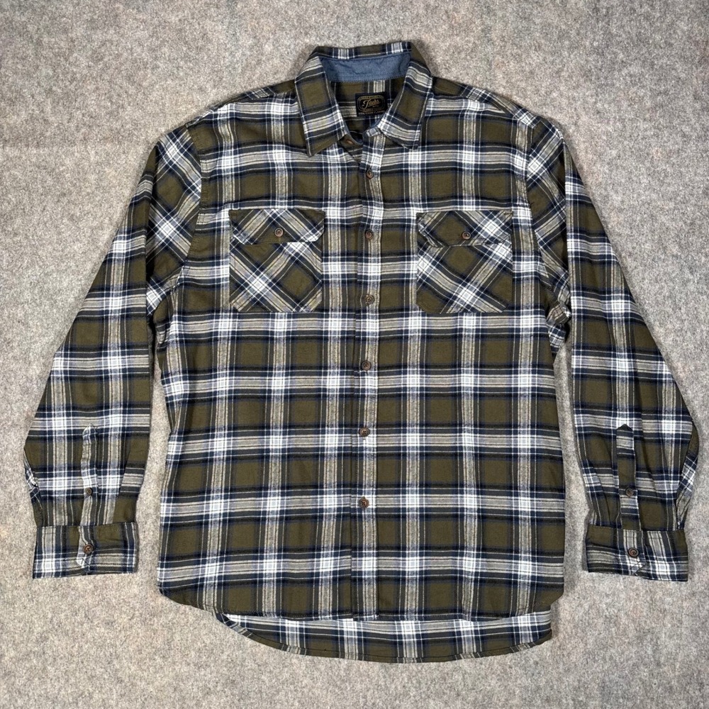 Jachs Flannel Shirt Mens XXL Heritage Olive Blue Plaid Heavy Button Shacket Work